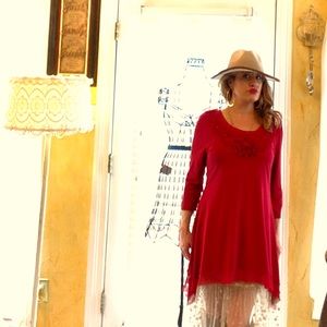 Red Beaded and Mesh Top or Dress